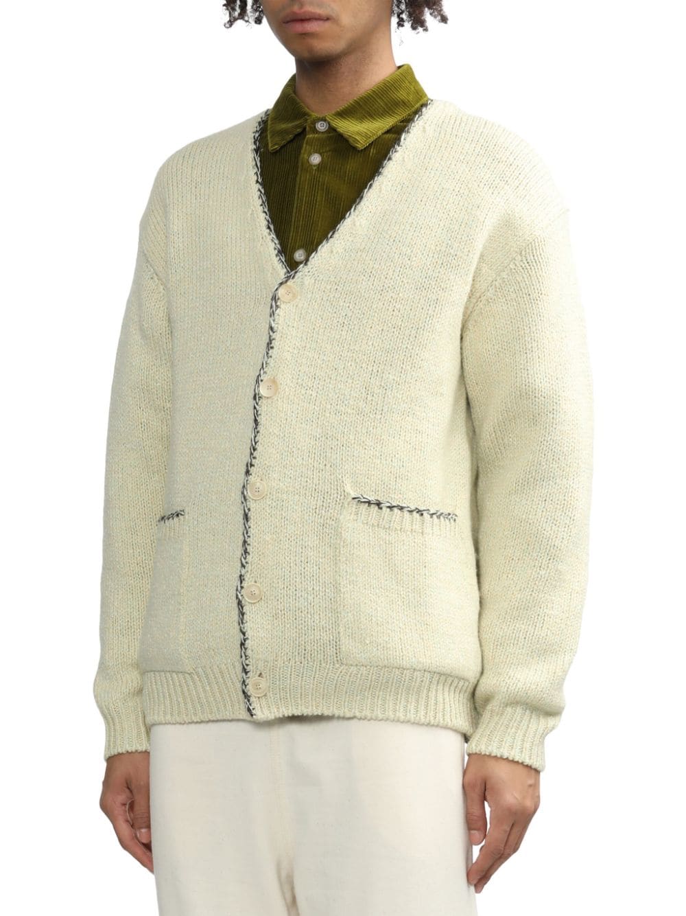 Shop Auralee Contrasting-trim Knitted Cardigan In Neutrals