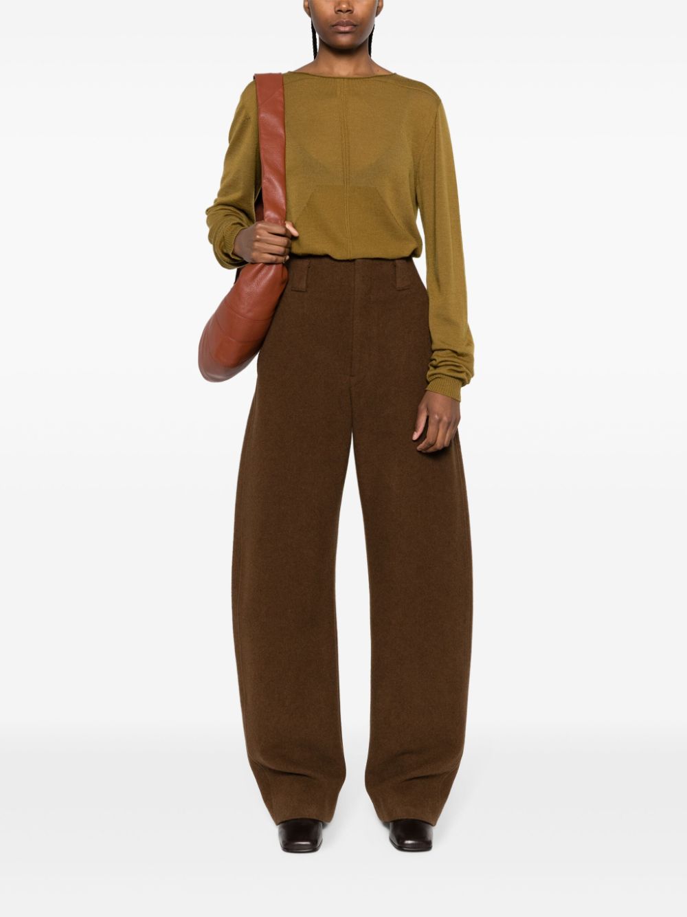 Lemaire Curved brushed high-waisted trousers - Bruin