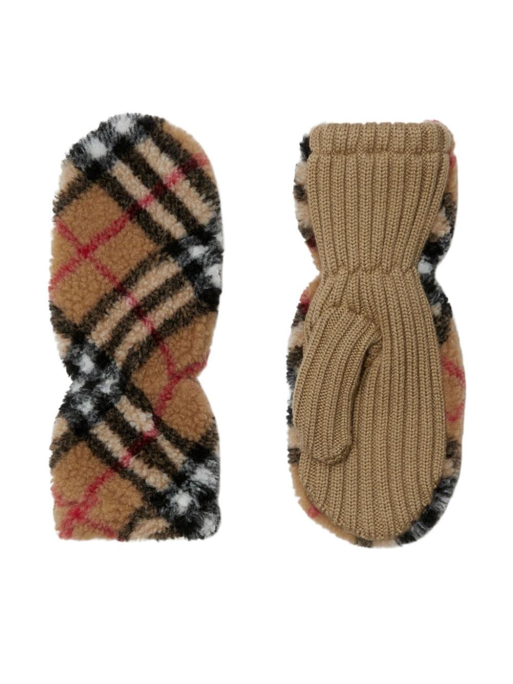 Shop Burberry Vintage Check Fleece Wool Mittens In Brown