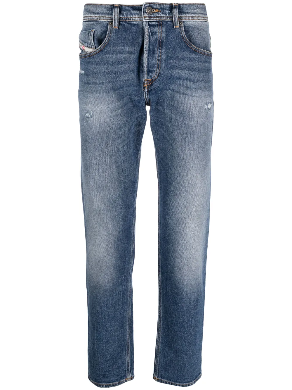 Diesel D-finitive Distressed Tapered Jeans In Blue