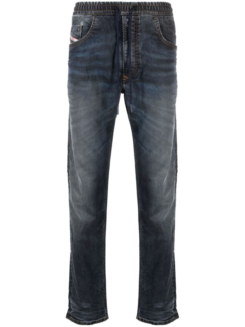 Shop Diesel Logo-embroidered Tapered Jeans In Blue