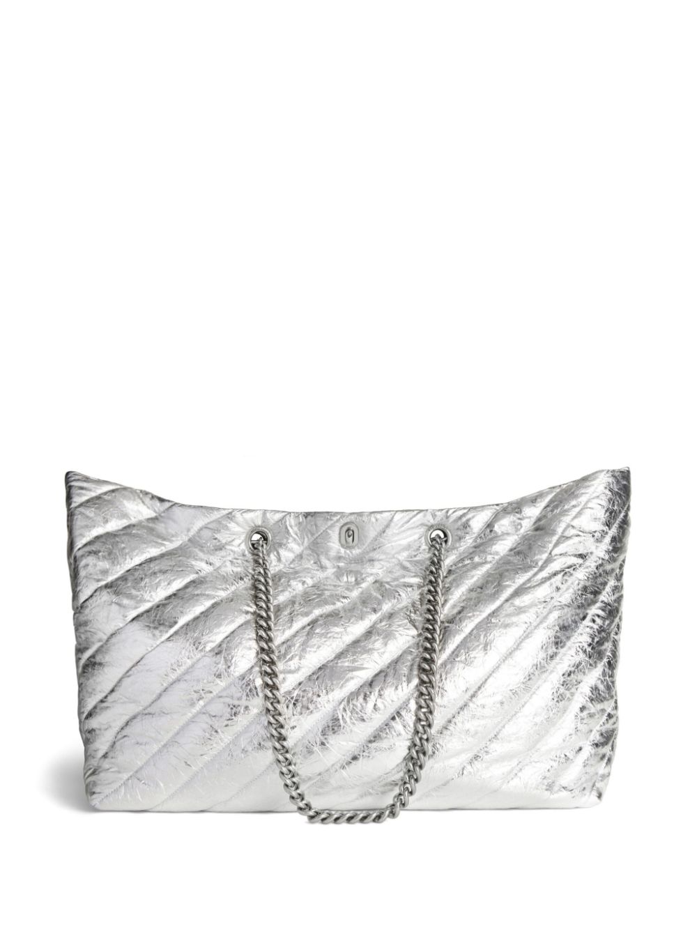 Shop Balenciaga Large Crush Metallic Tote Bag In Silver