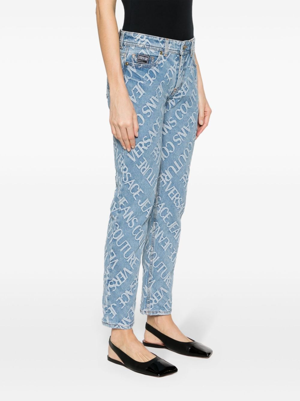 Shop Versace Jeans Couture Melissa Logo-embossed Cropped Jeans In Blue