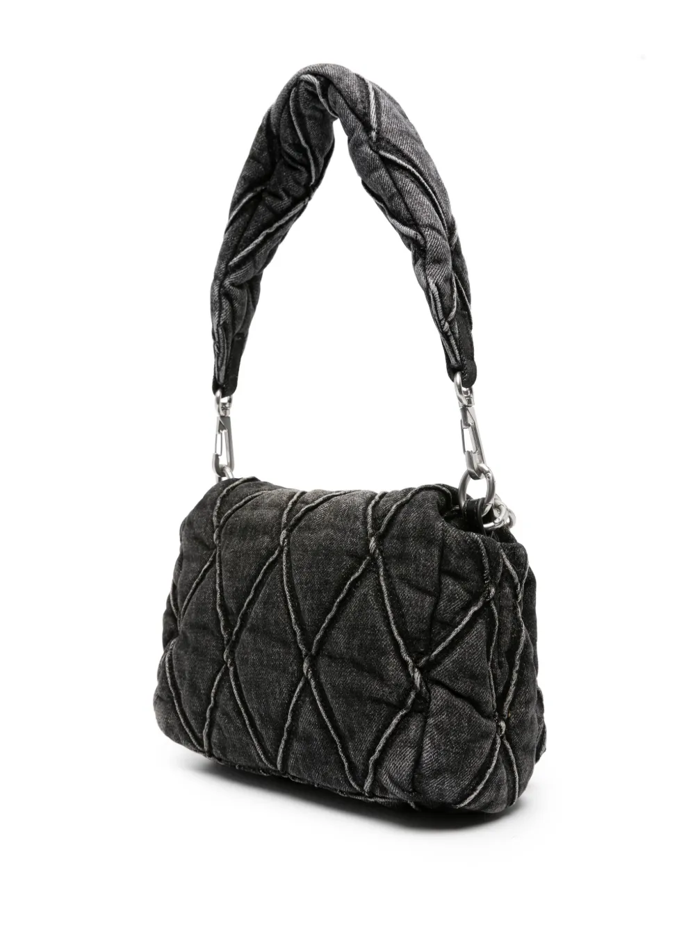 Shop Diesel Small Logo-charm Quilted Denim Bag In Black