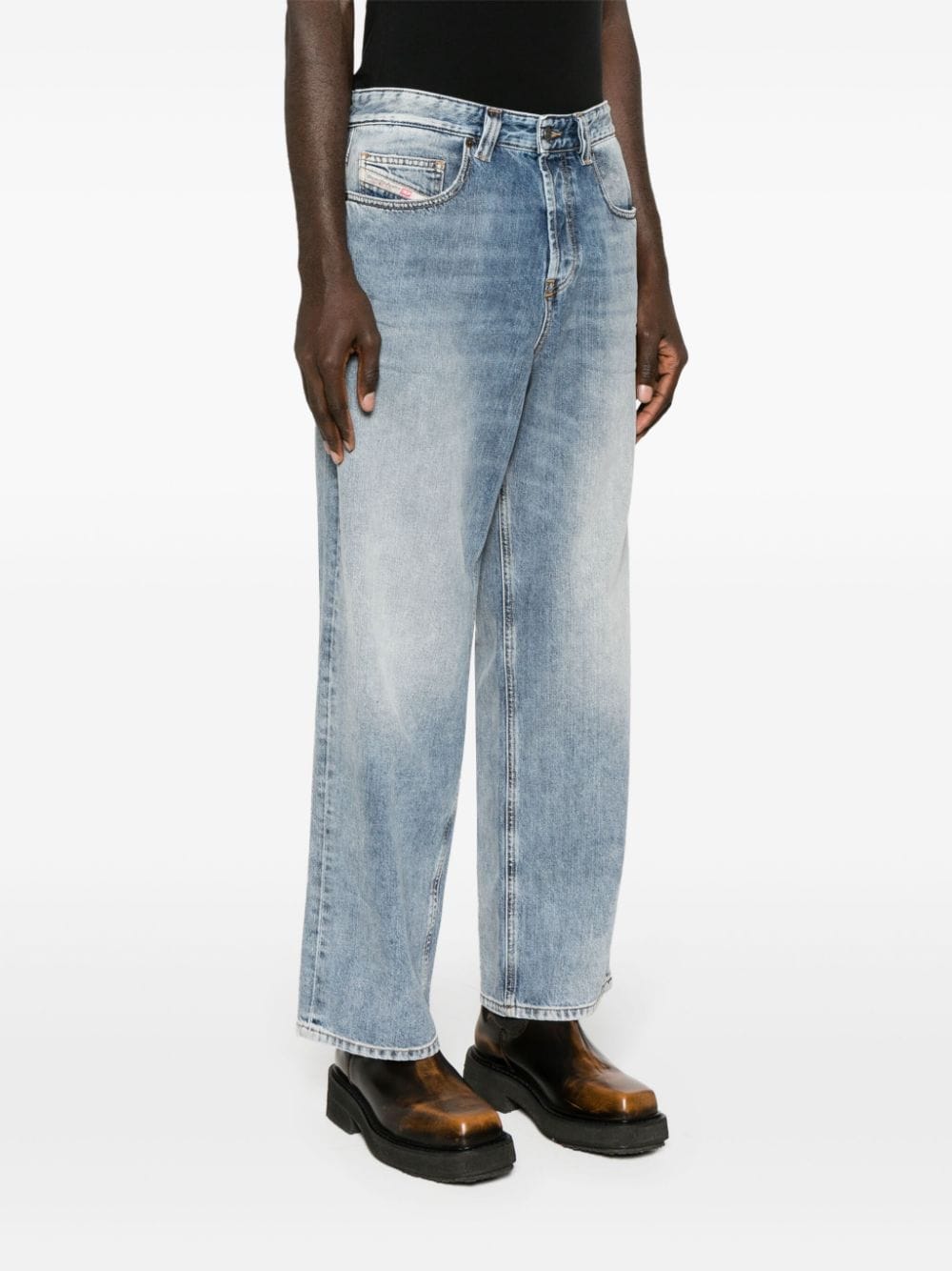 Diesel Katoenen cropped jeans met logopatch Blauw