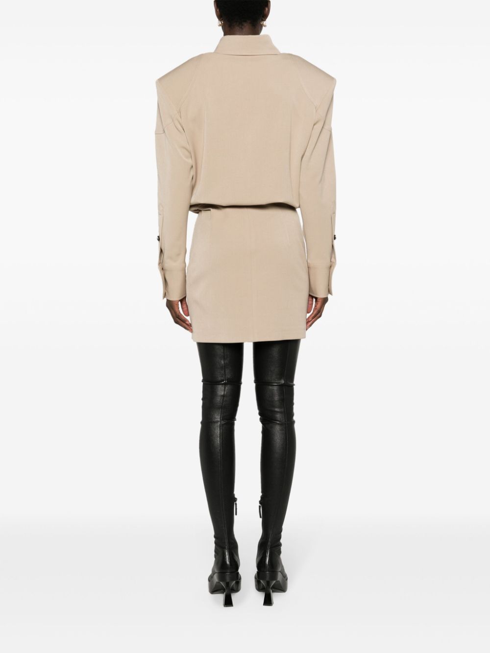 Shop The Mannei Nursu Shoulder-pads Mini Dress In Neutrals