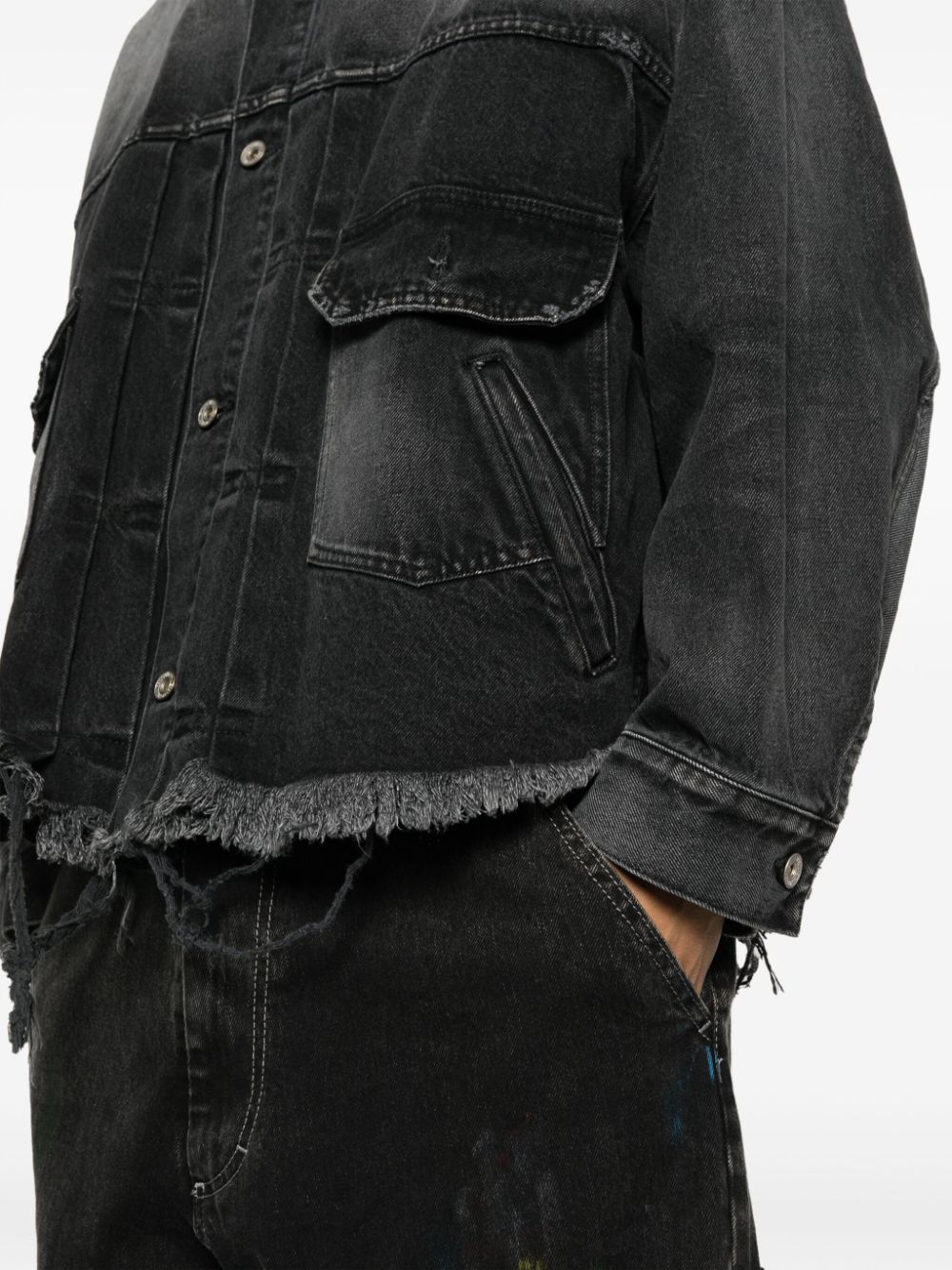 Shop Doublet Distressed Denim Jacket In Black