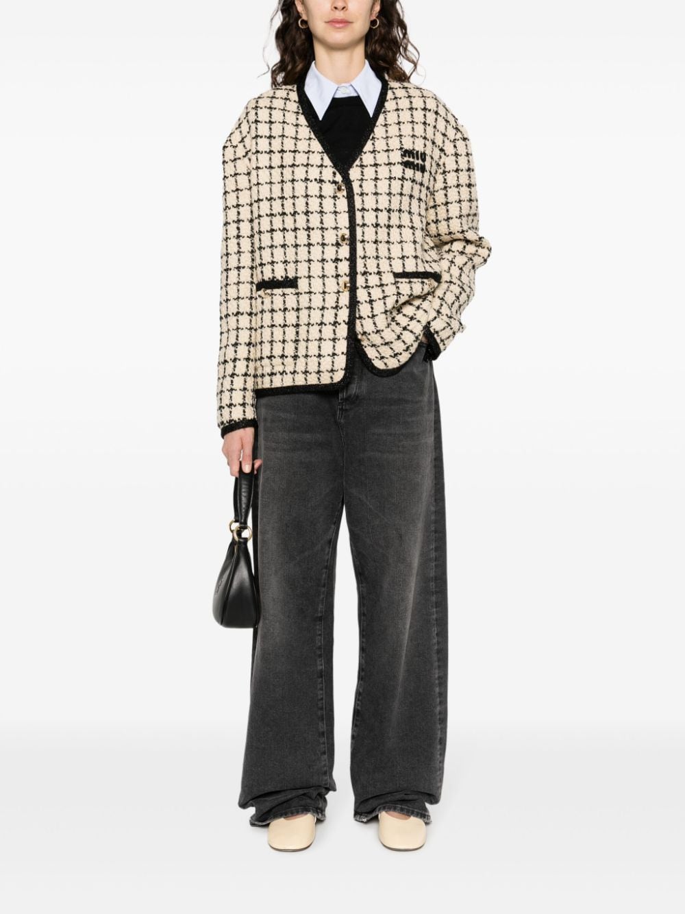 Miu Miu check-pattern tweed jacket - Beige