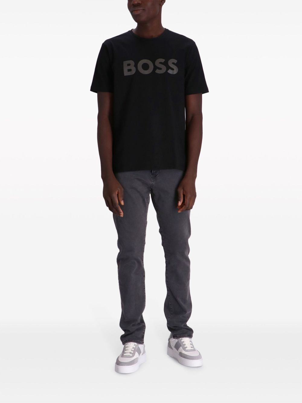 BOSS logo-print round-neck T-shirt - Zwart