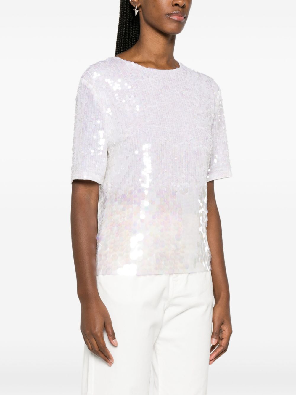 Shop P.a.r.o.s.h Iridescent Sequin T-shirt In Neutrals