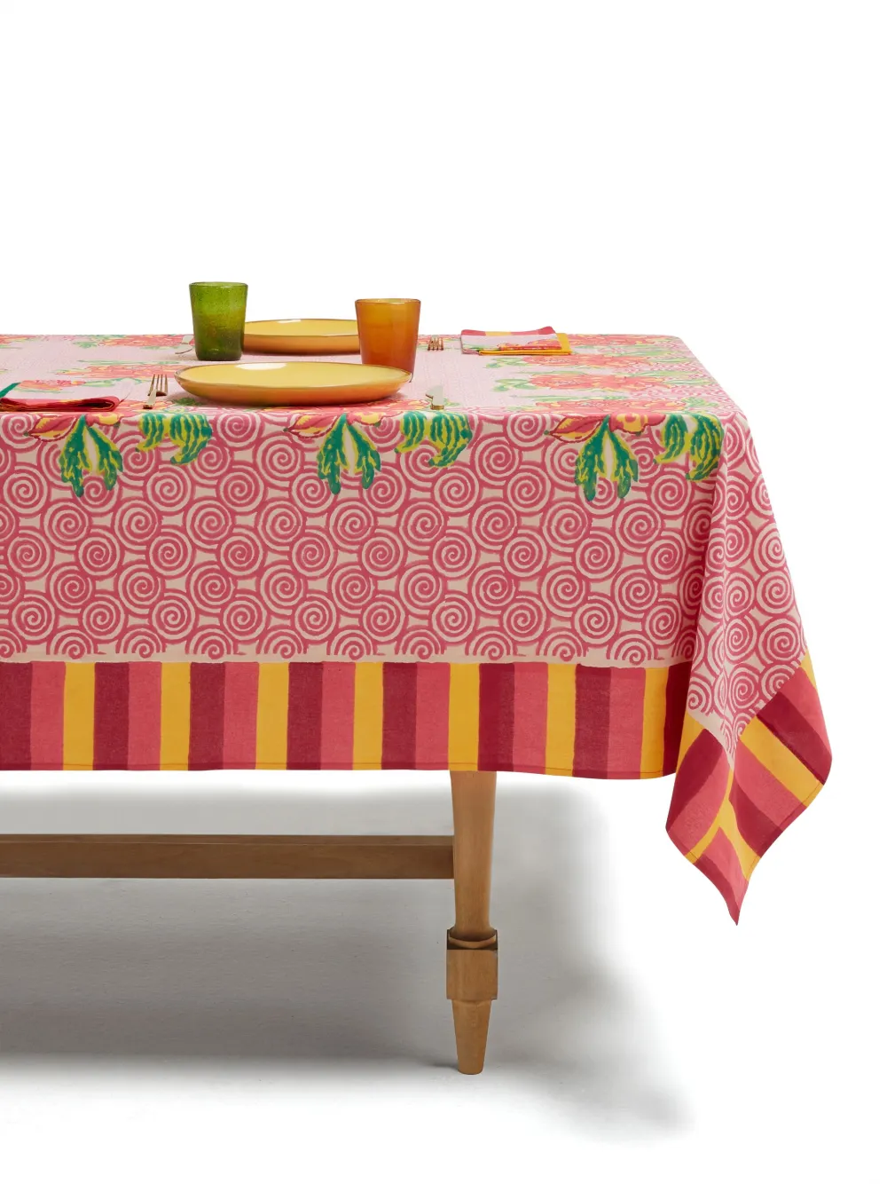 Lisa Corti Floral-print Cotton Table Cloth In Pink