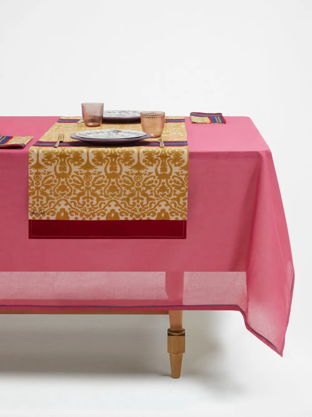 Lisa Corti Damask Cotton Runner In Neutrals