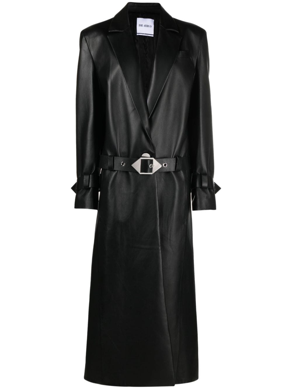 Attico Leather Trench Coat In Black