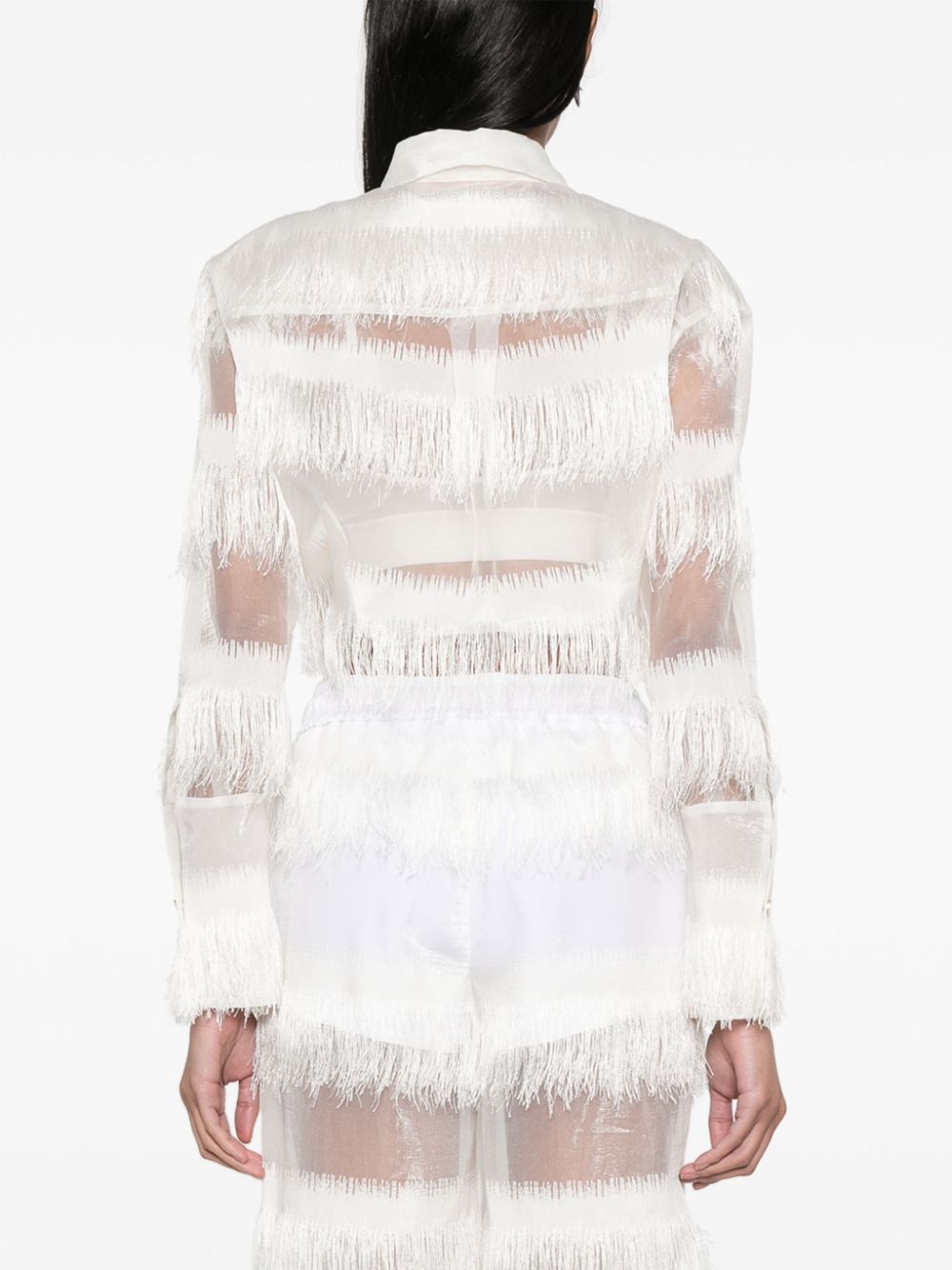Shop Genny Semi-sheer Fringed Shirt In White