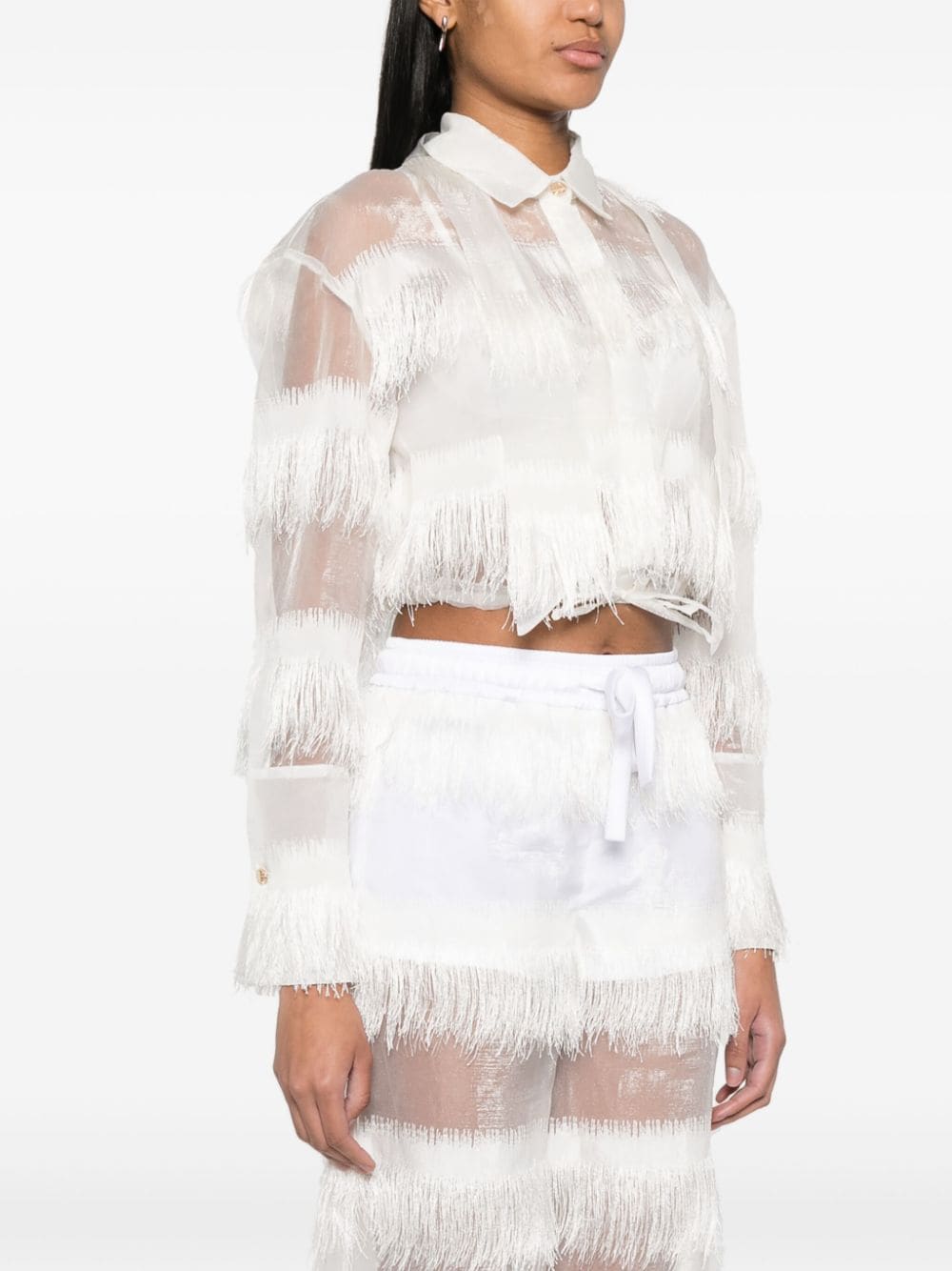 Shop Genny Semi-sheer Fringed Shirt In White