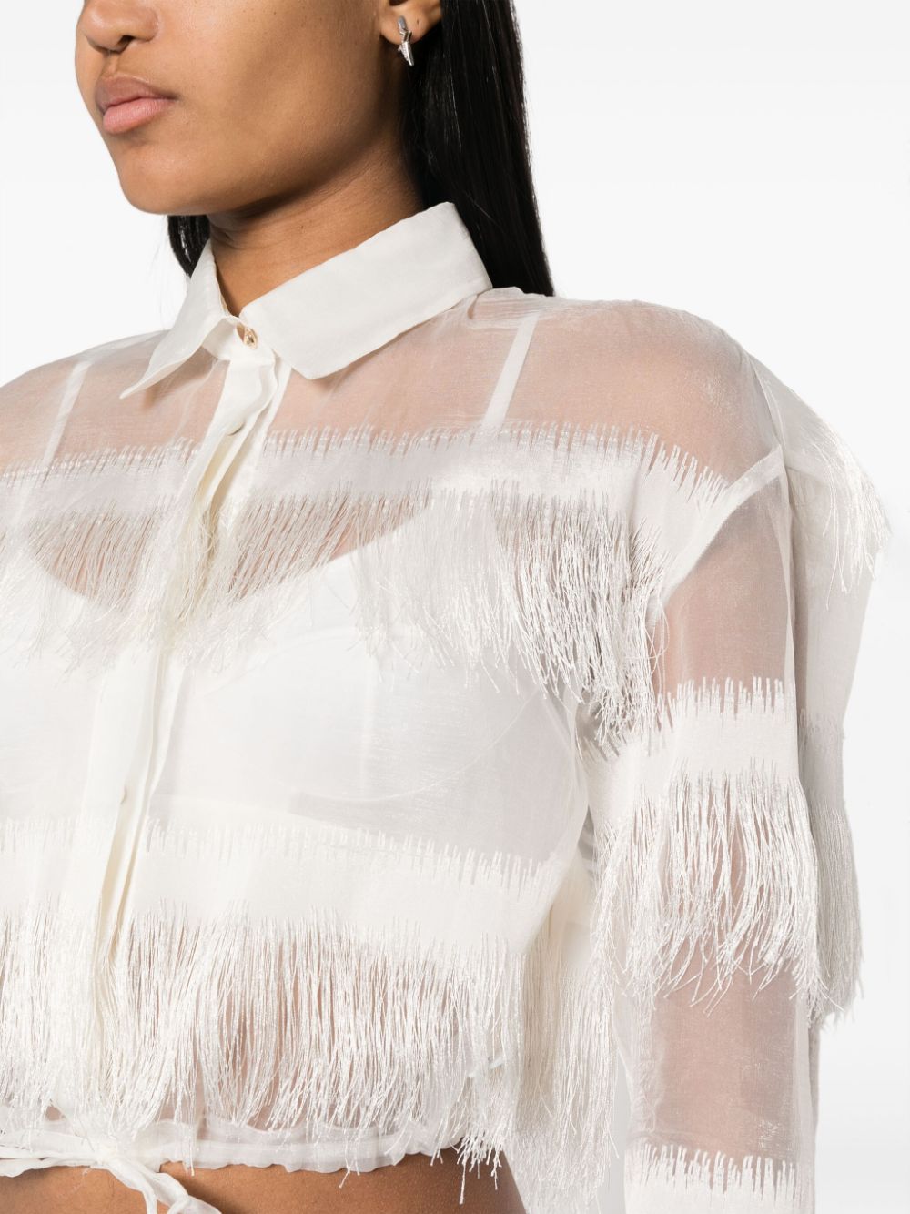 Shop Genny Semi-sheer Fringed Shirt In White