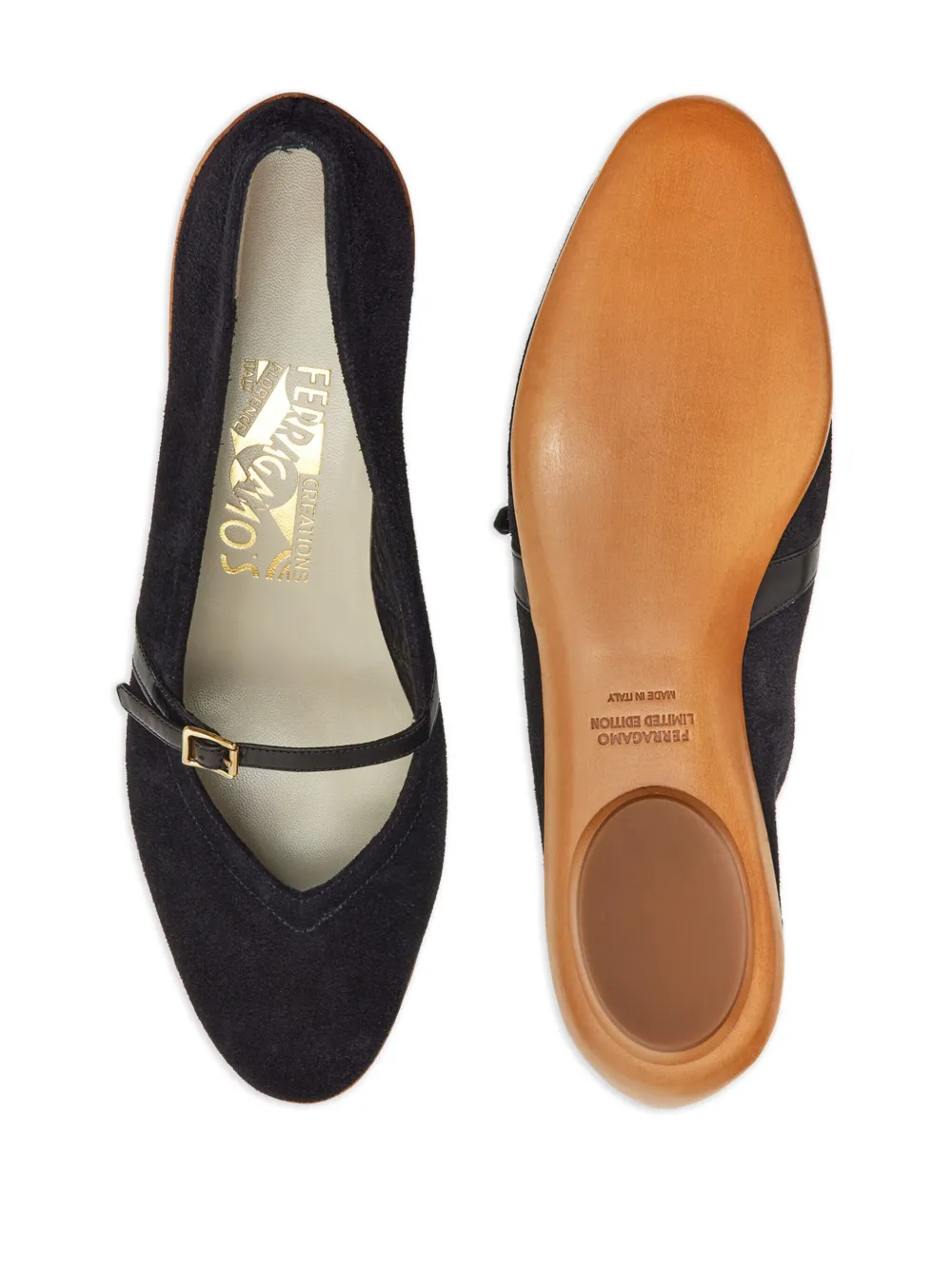 Ferragamo Audrey (1954) suède ballerina's Zwart