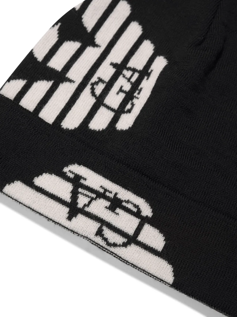 Emporio Armani Intarsia-knit Virgin Wool Beanie In Black