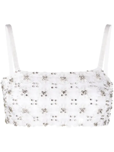 P.A.R.O.S.H. Cropped-Oberteil aus Mesh mit Strass