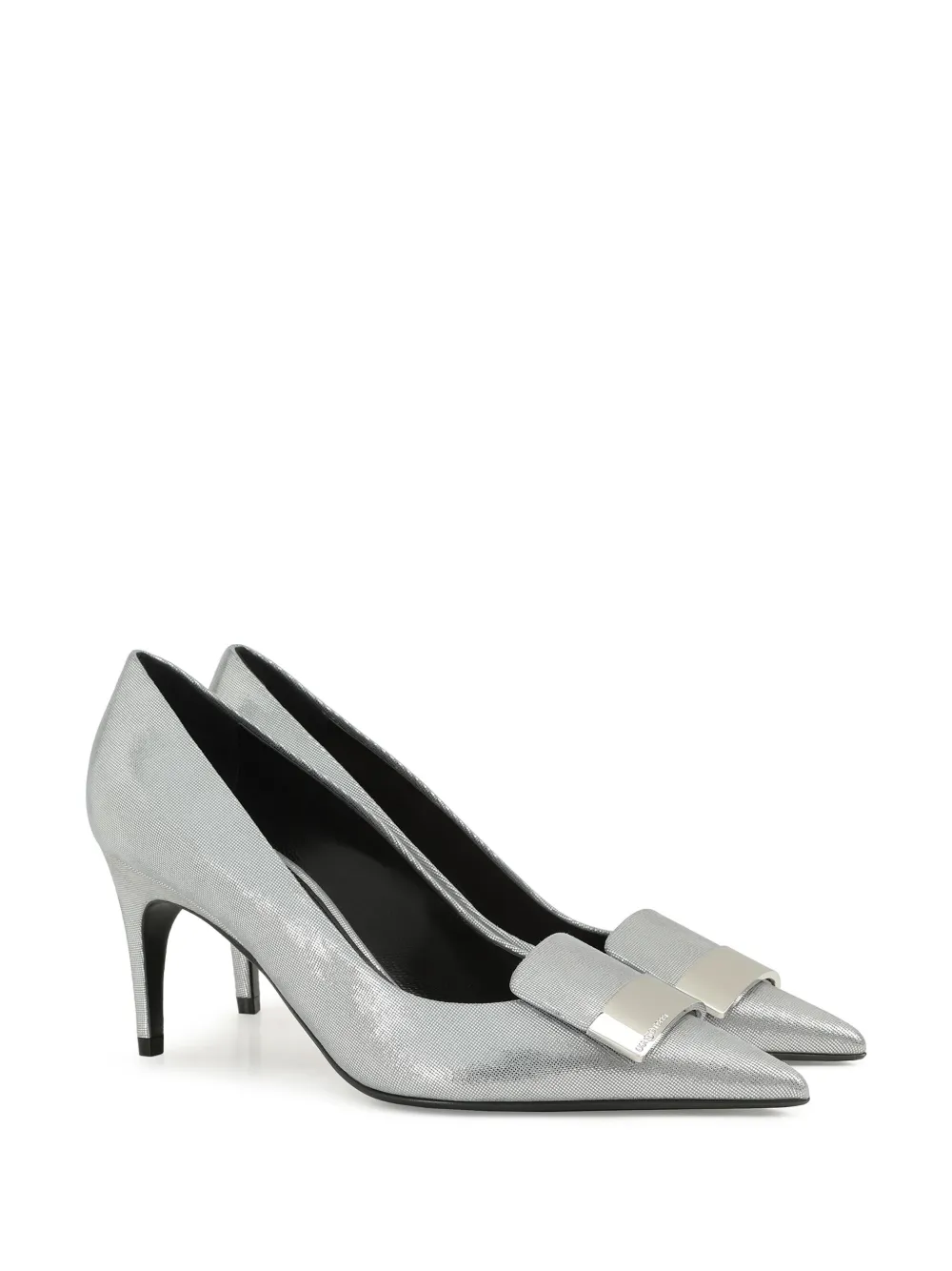 Shop Sergio Rossi Sr1 75mm Metallic-finish Leather Pumps In Silber