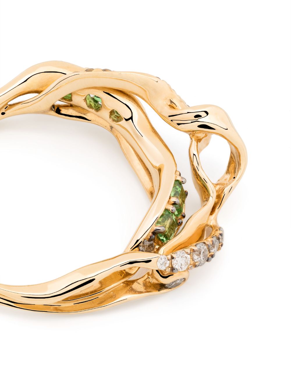 Shop Bibi Van Der Velden 18kt Yellow Gold Exhale Diamond And Tsavorite Stackable Ring In 金色