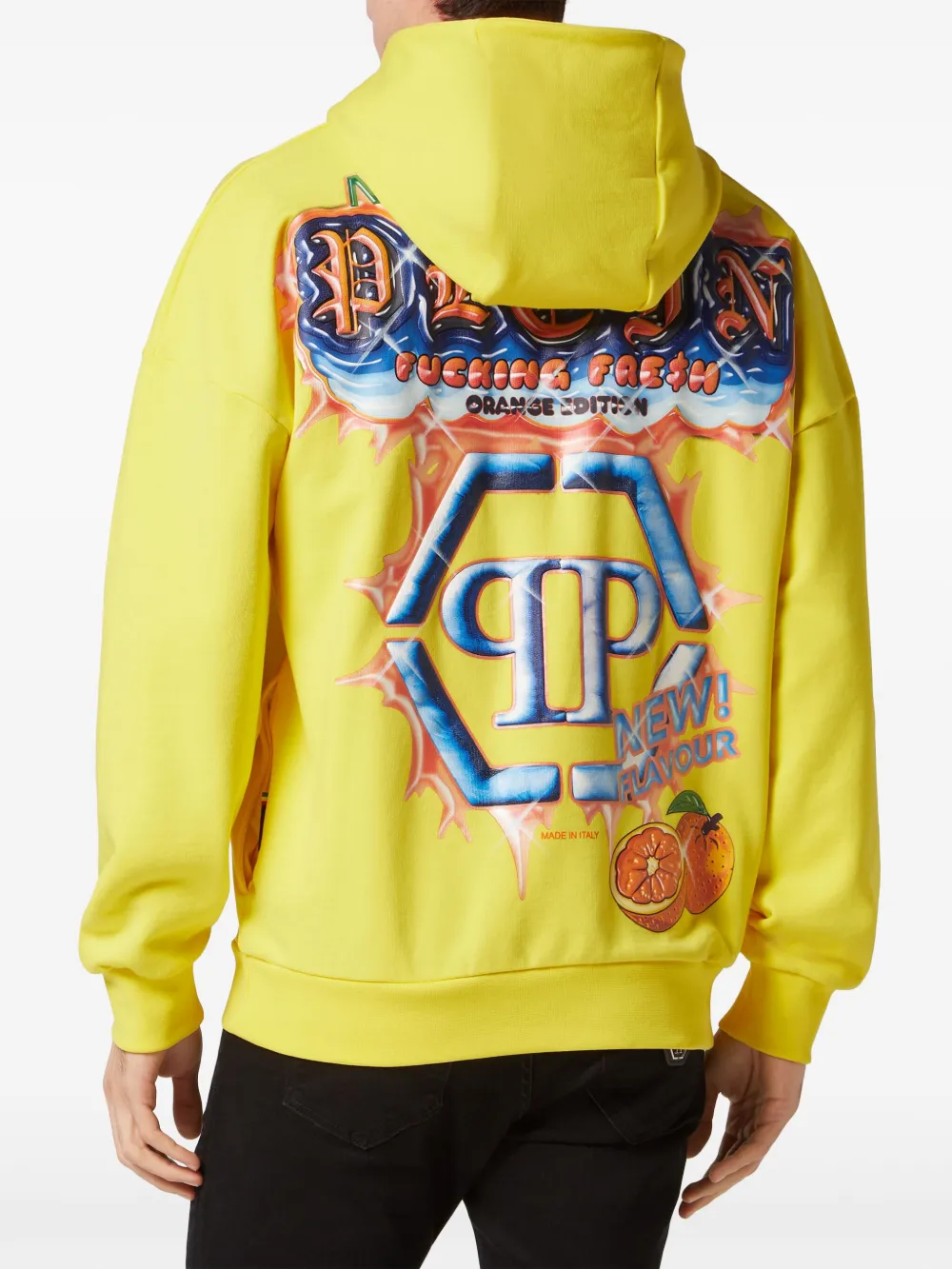 Shop Philipp Plein Tutti Frutti Cotton Hoodie In Yellow