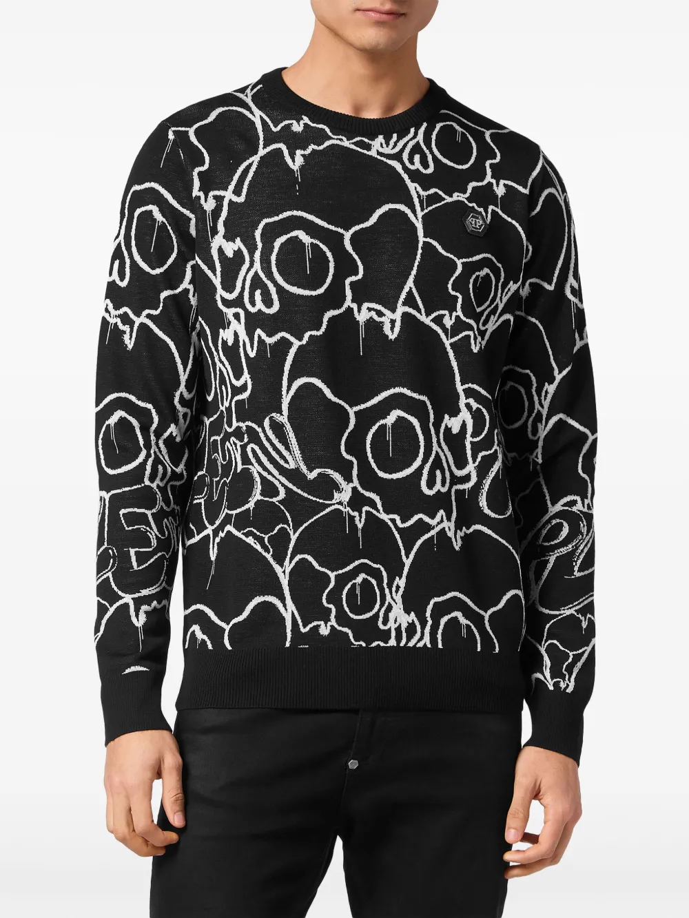 Shop Philipp Plein Dripping Skull Jumper In Black