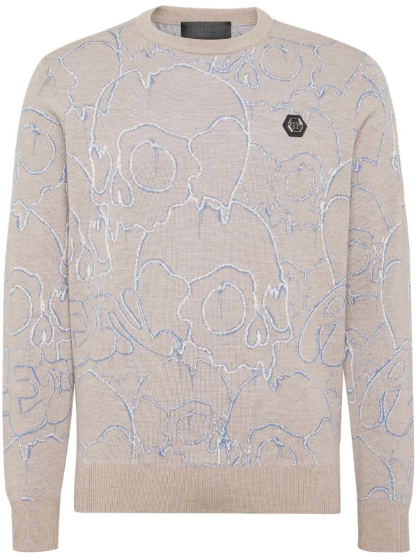 Philipp Plein Trui Met Doodskop Jacquard Beige FARFETCH NL