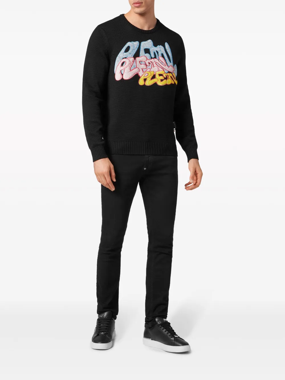 Shop Philipp Plein Bombing Graffiti Wool Jumper In Black