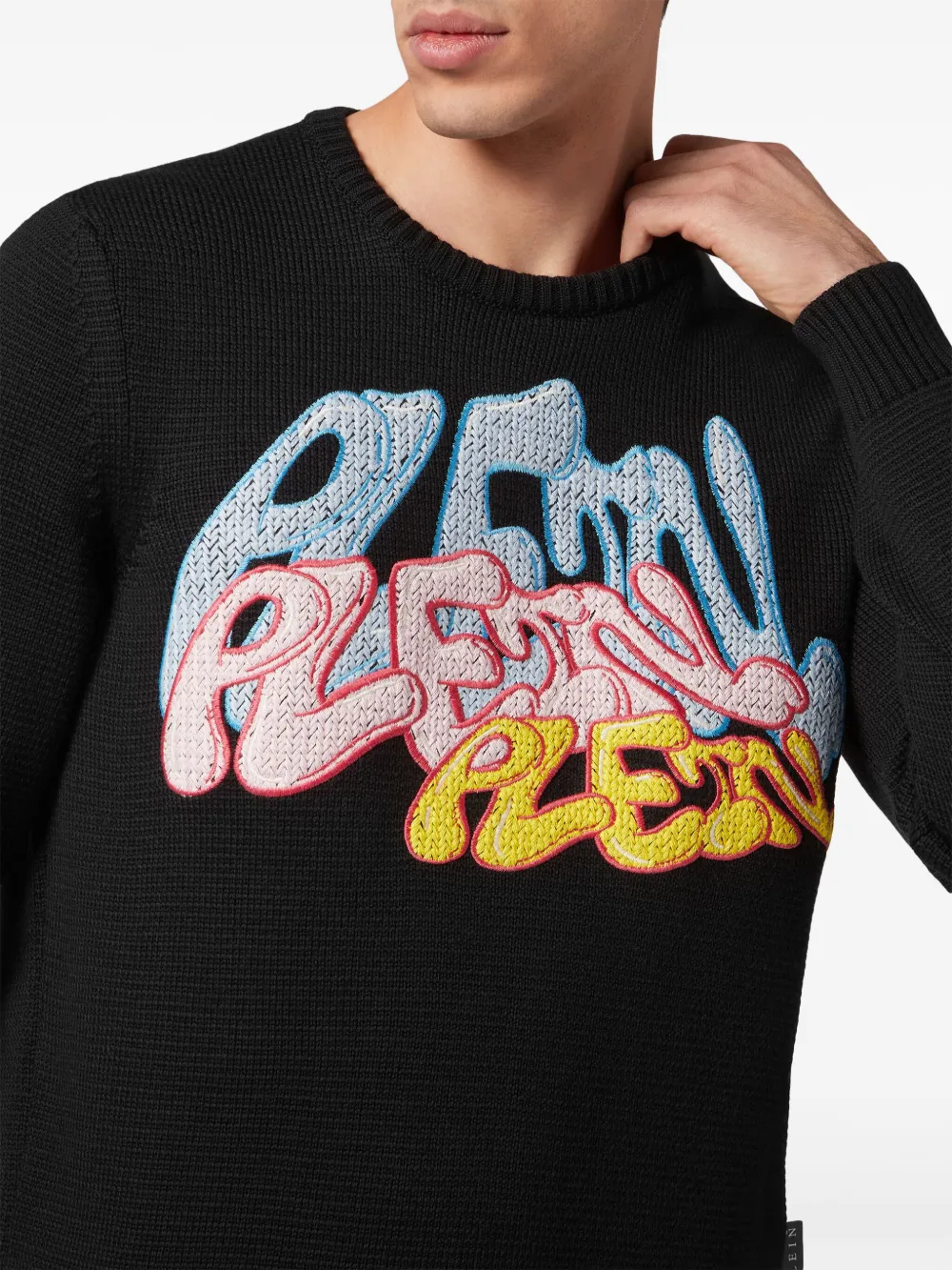 Shop Philipp Plein Bombing Graffiti Wool Jumper In Black