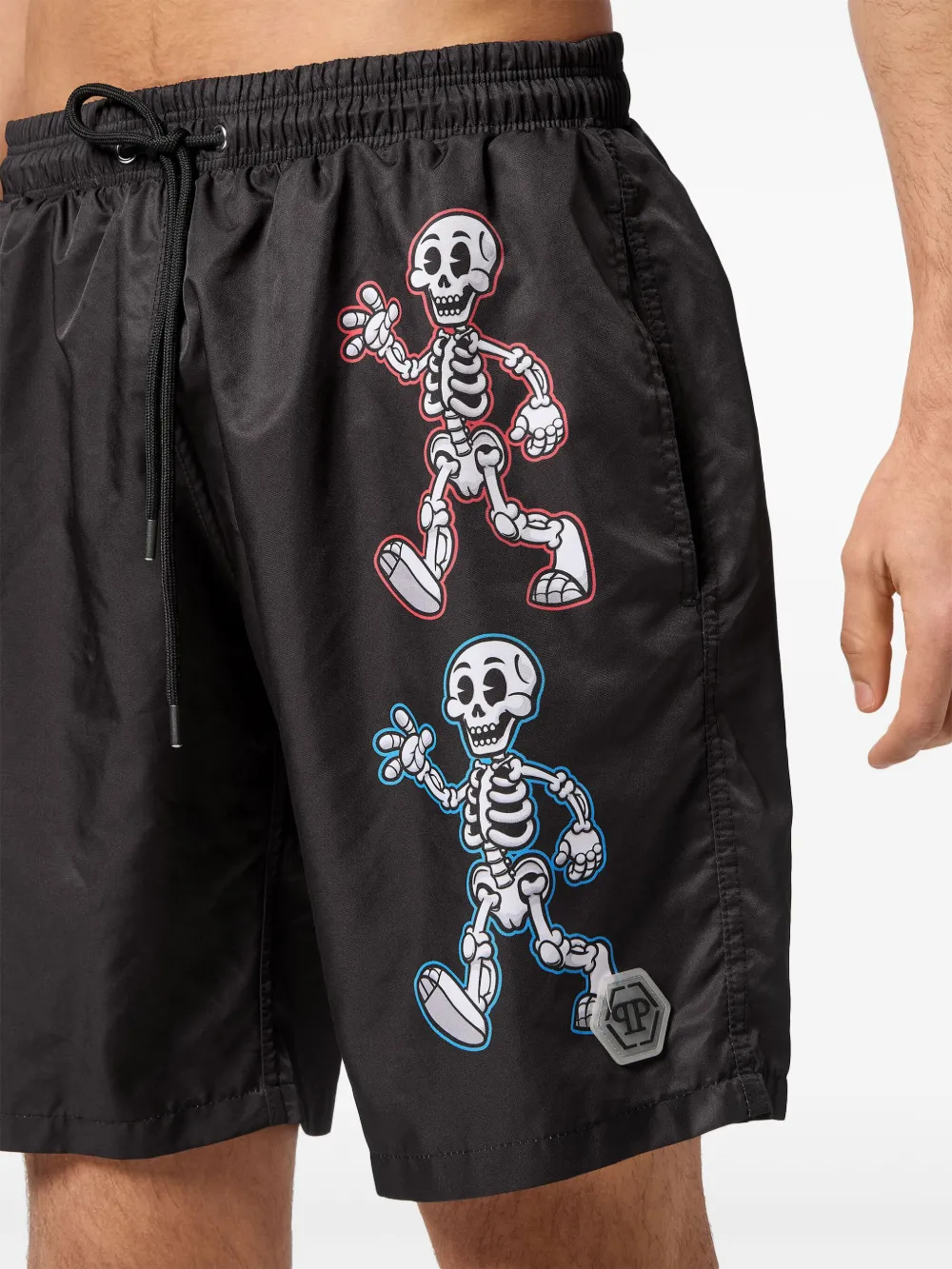 Shop Philipp Plein Skeleton-print Swim Shorts In Black