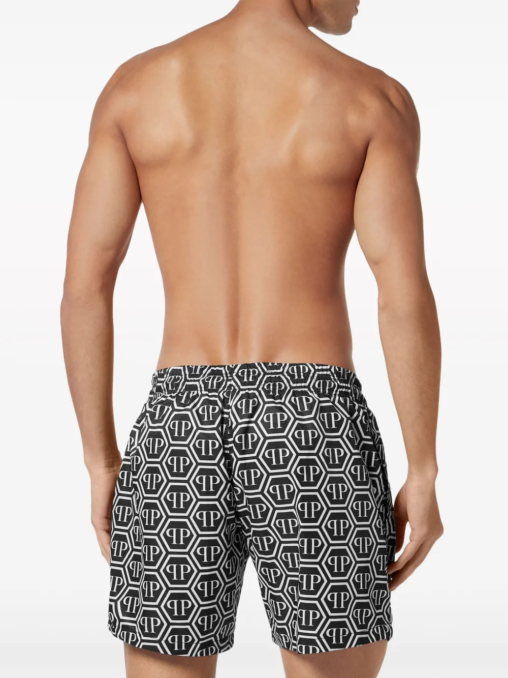 Shop Philipp Plein Monogram-print Swim Shorts In Black