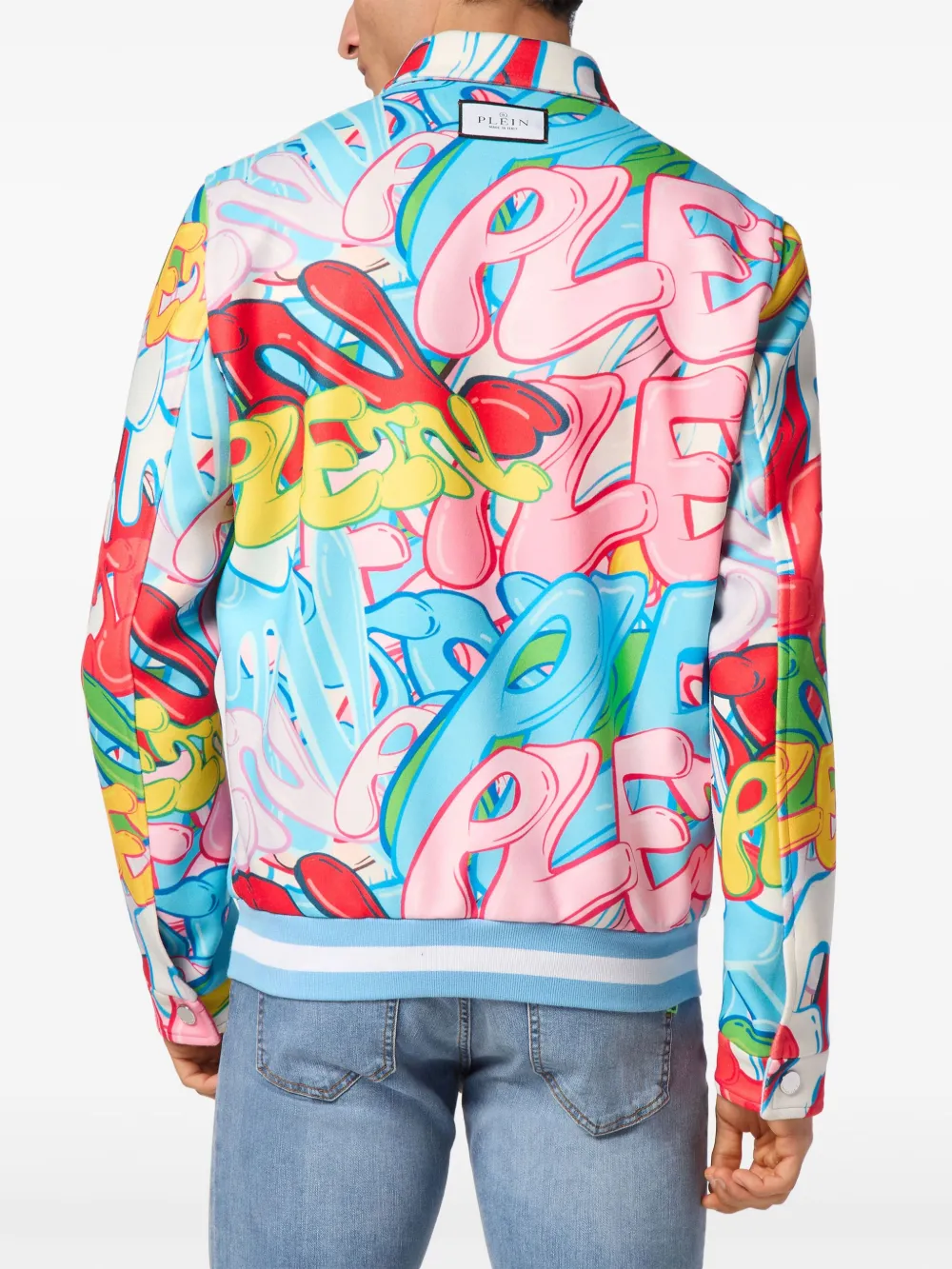 Shop Philipp Plein Graffiti-print Shirt Jacket In Blue