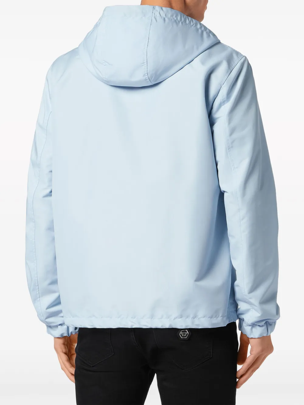 Shop Philipp Plein Logo-patch Hooded Windbreaker In Blue