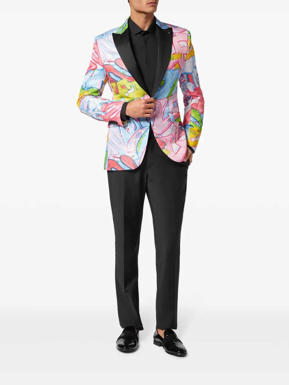 Philipp Plein graffiti-jacquard single-breasted blazer - Roze