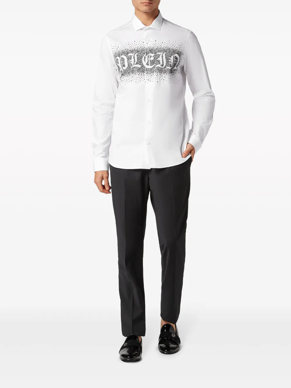 Shop Philipp Plein Logo-print Long-sleeve Shirt In Weiss