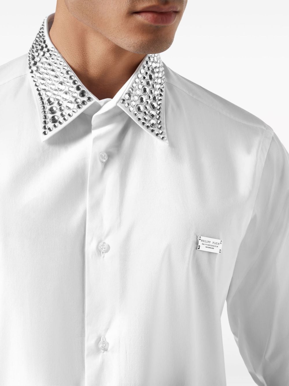 Shop Philipp Plein Sugar Daddy Crystal-embellished Shirt In White