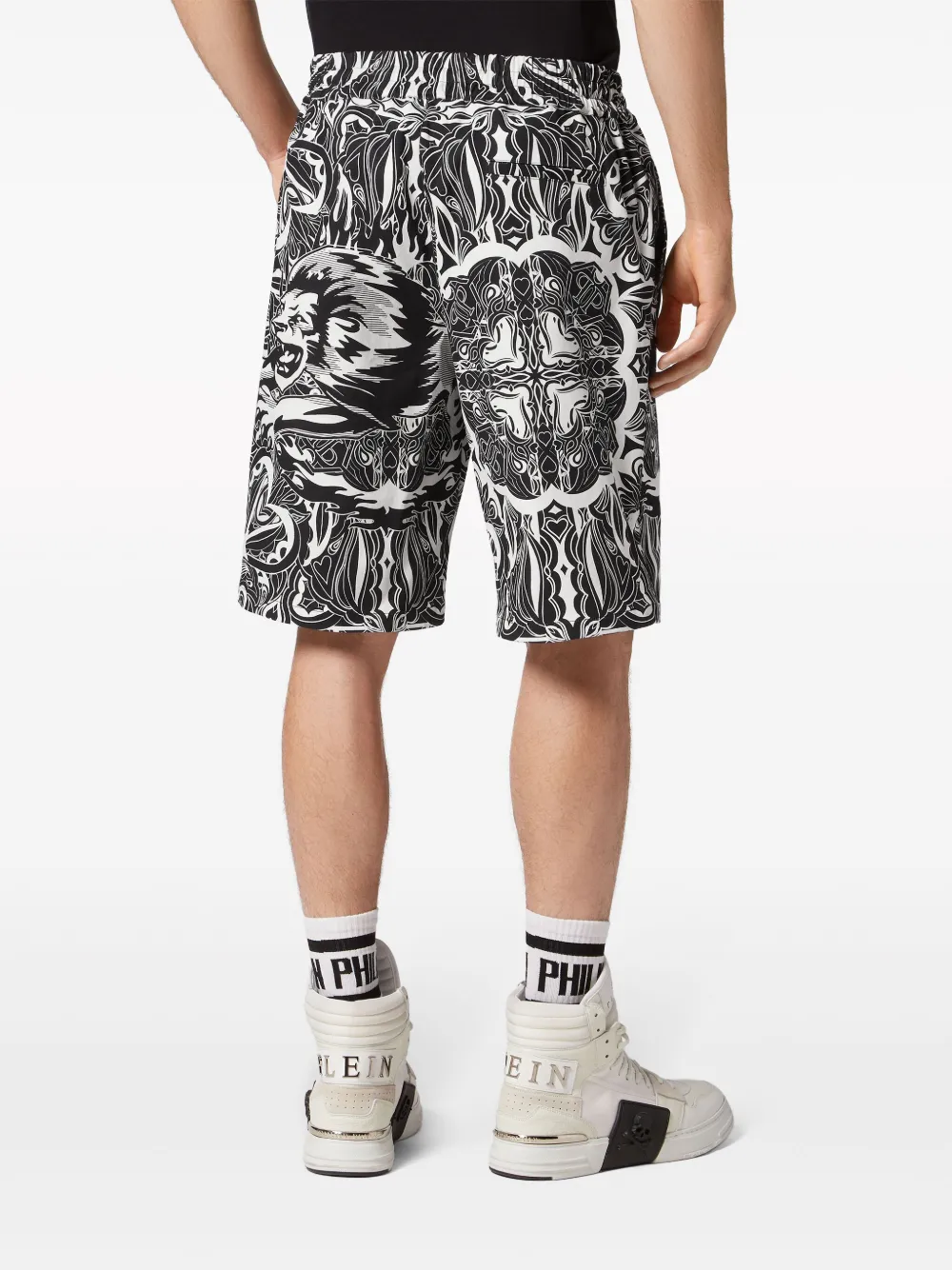 Shop Philipp Plein Tribal Circus-print Cotton Shorts In Black