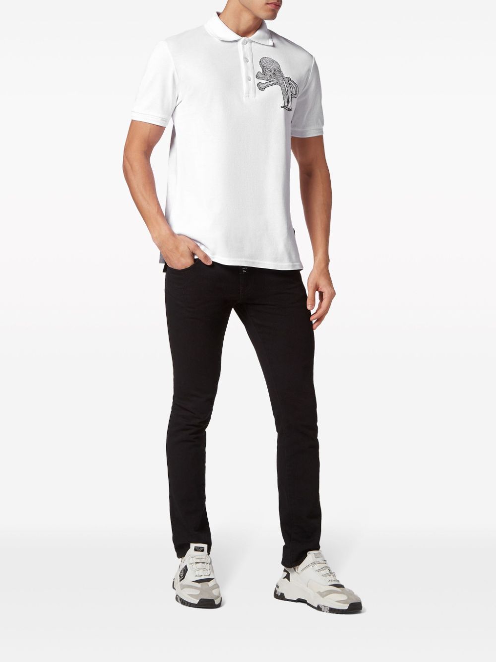 Shop Philipp Plein Wire Frame Crystal-embellished Polo Shirt In White