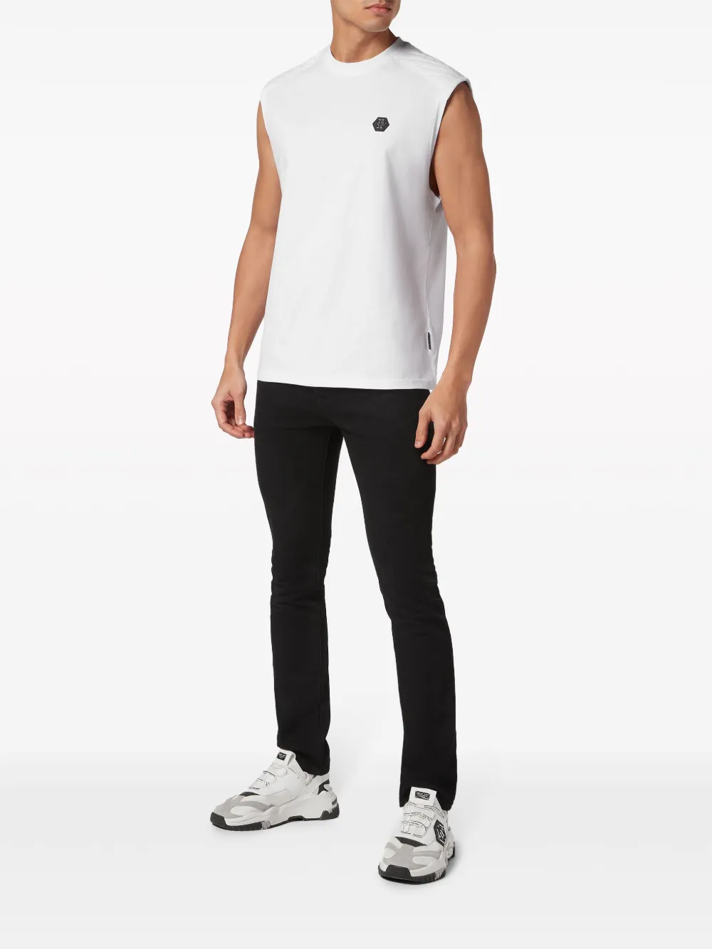 Shop Philipp Plein Logo-appliqué Cotton Tank Top In White