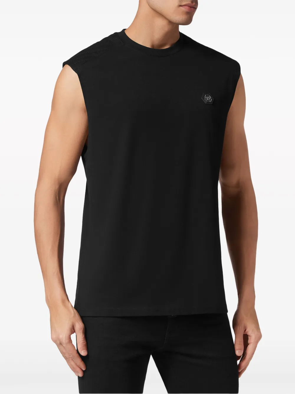 Shop Philipp Plein Logo-appliqué Cotton Tank Top In Black