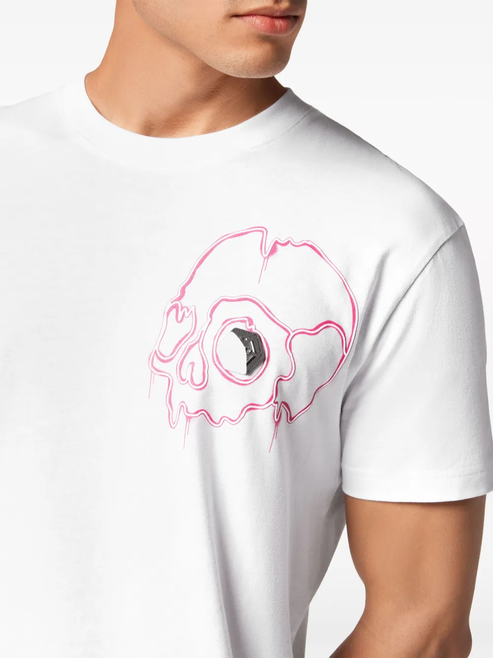 Philipp Plein Dripping Skull Cotton T-shirt In White