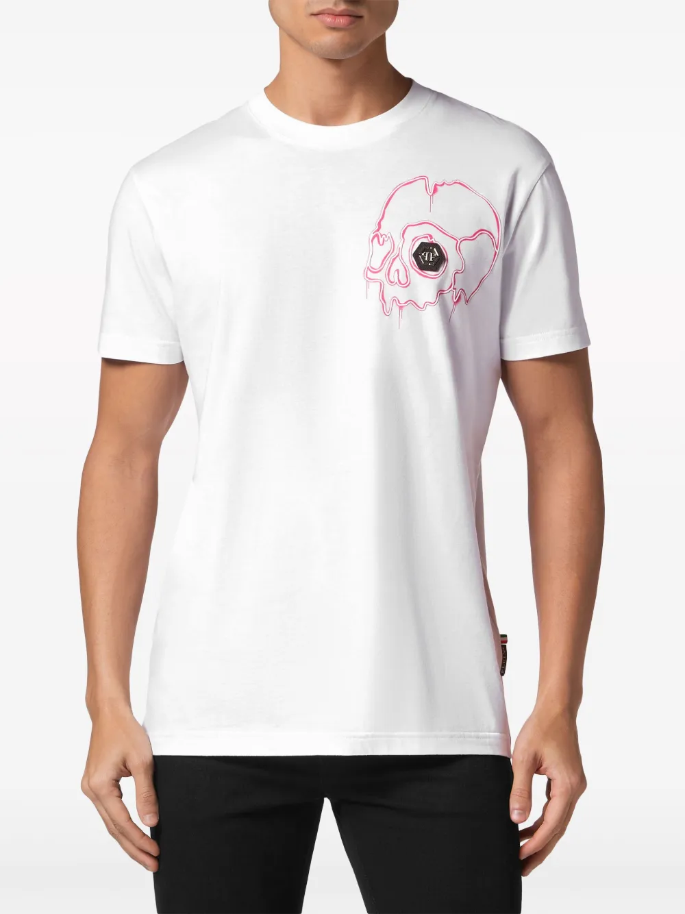 Philipp Plein Dripping Skull Cotton T-shirt In White
