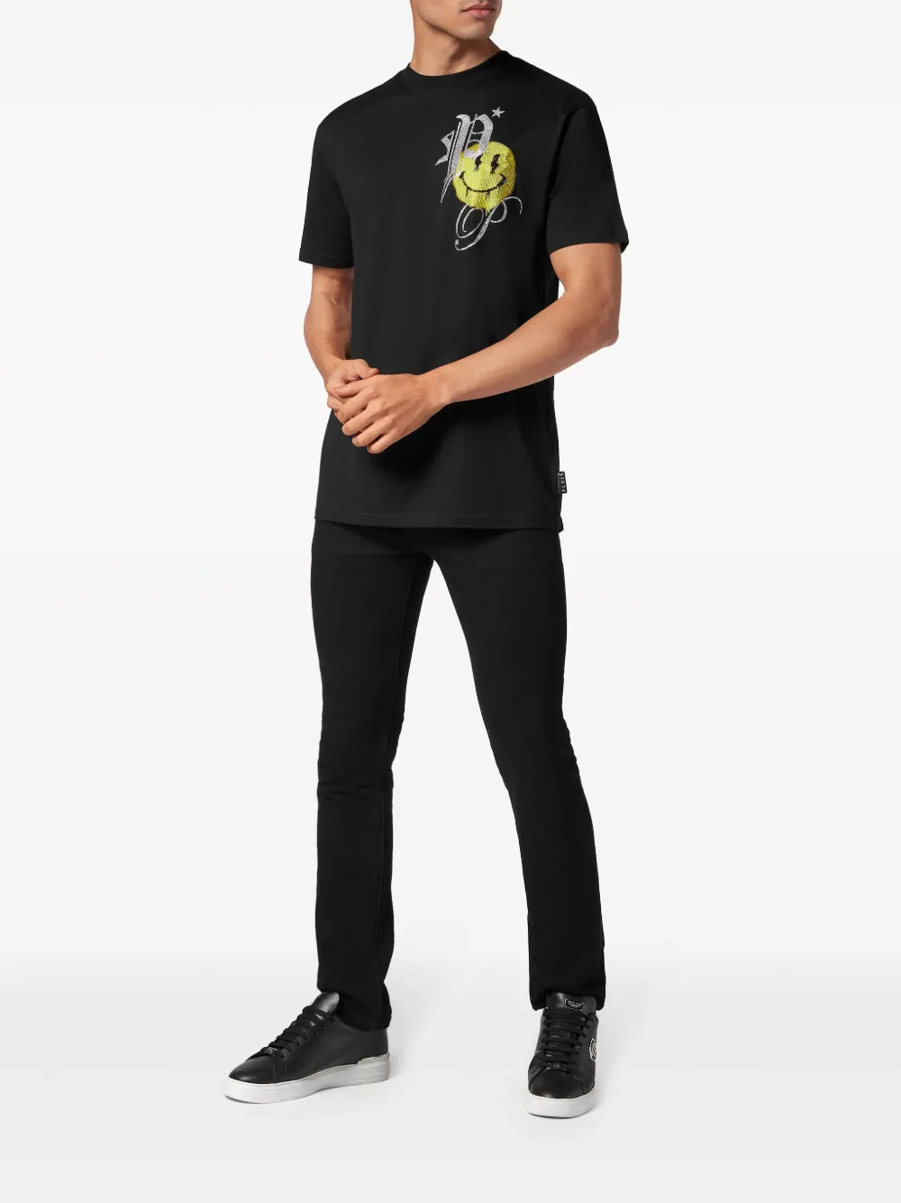 Shop Philipp Plein Rhinestone-logo Cotton T-shirt In Black