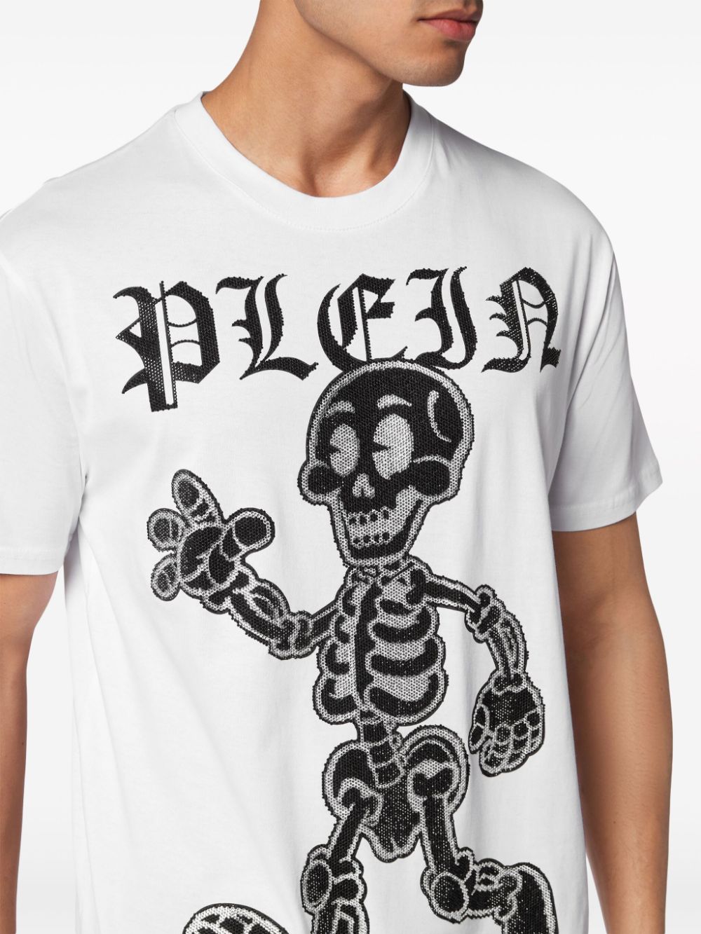 Shop Philipp Plein Rhinestone-skeleton Cotton T-shirt In White