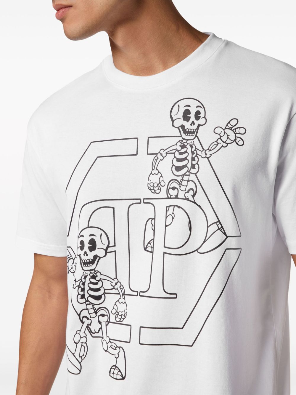Shop Philipp Plein Skeleton-print Cotton T-shirt In White