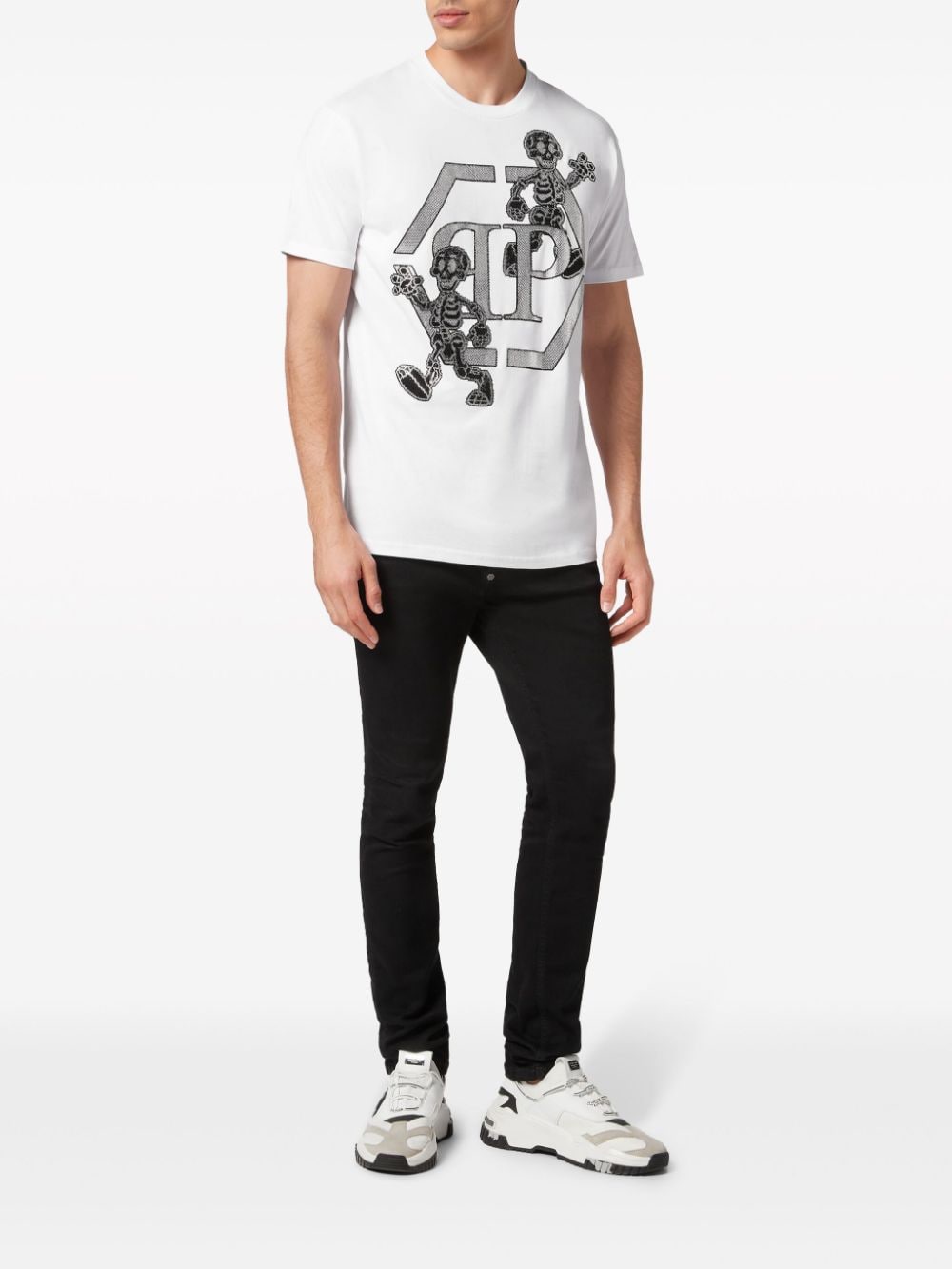 Shop Philipp Plein Skeleton Embellished Cotton T-shirt In White