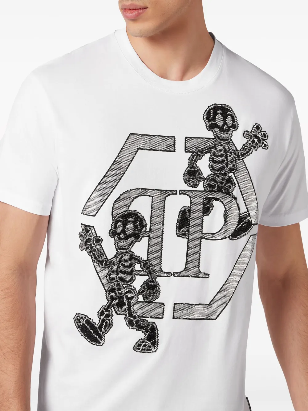 Shop Philipp Plein Skeleton Embellished Cotton T-shirt In White