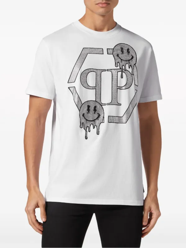 Philipp Plein rhinestone-logo Cotton T-shirt | White | FARFETCH