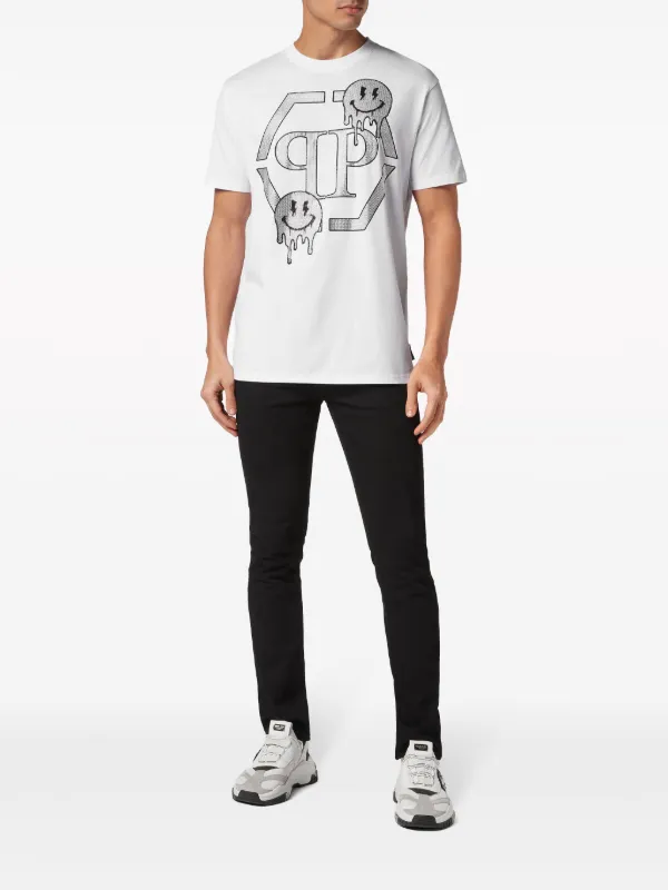 Philipp Plein rhinestone-logo Cotton T-shirt | White | FARFETCH